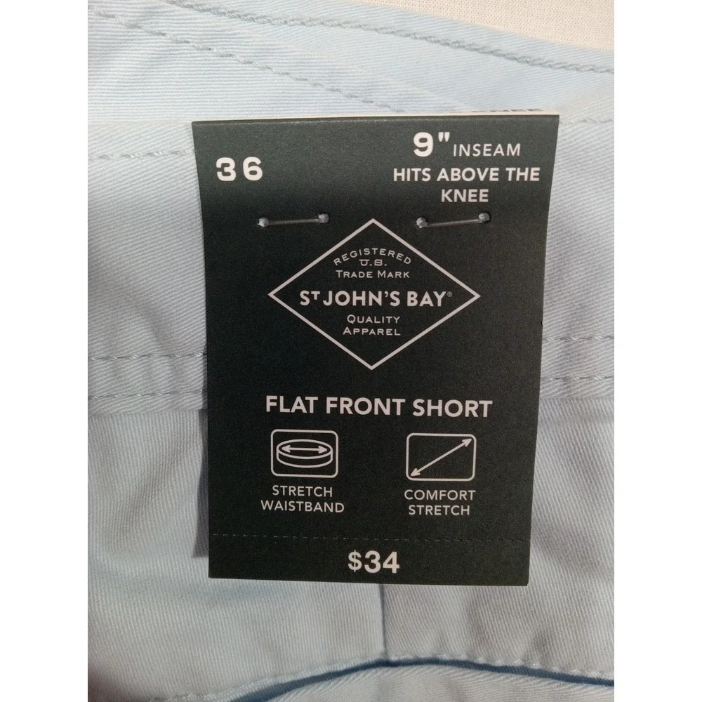 St John's Bay‎ Chino Shorts Men 36 Blue Comfort Stretch Flat Front